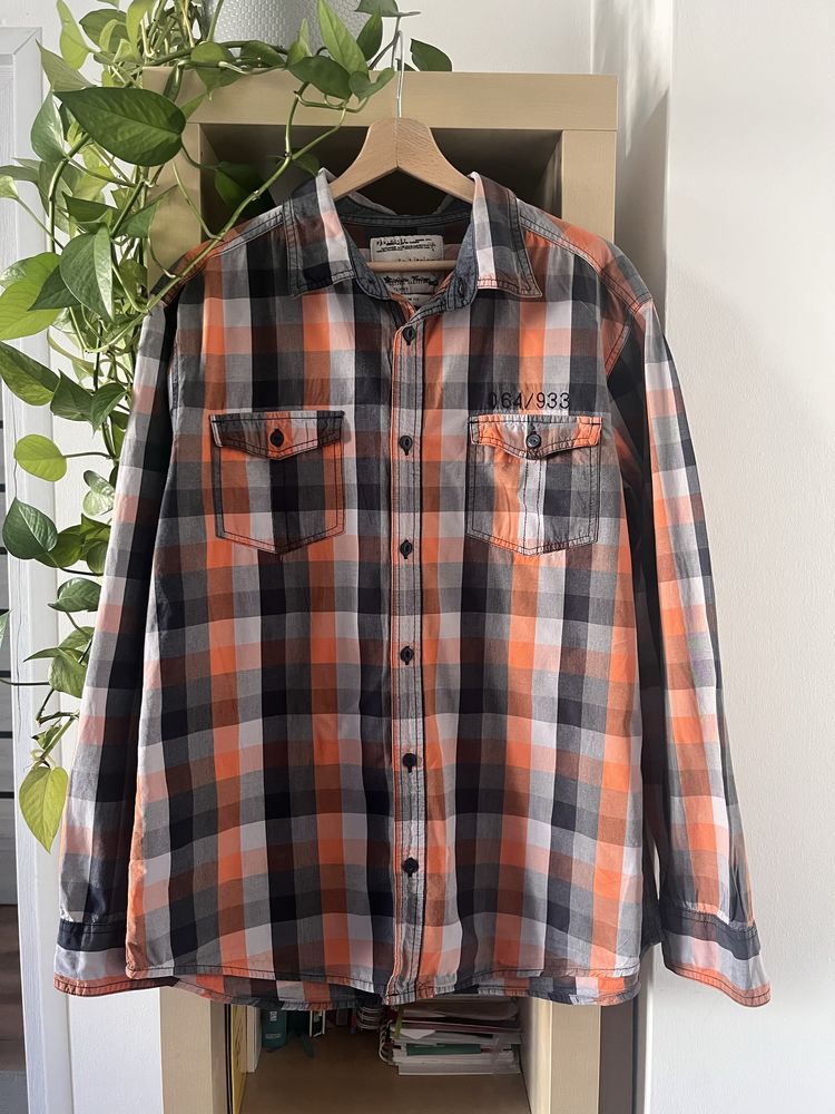 Męska pomarańczowa koszula w kratę, slim fit
