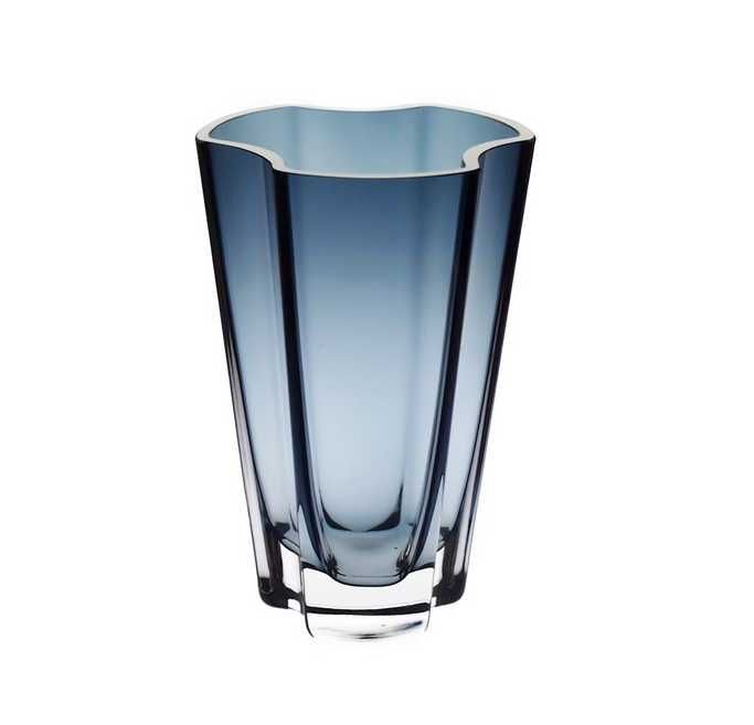 Nowy ręcznie wykonany szaroniebieski wazon koniczyna Krosno Glass