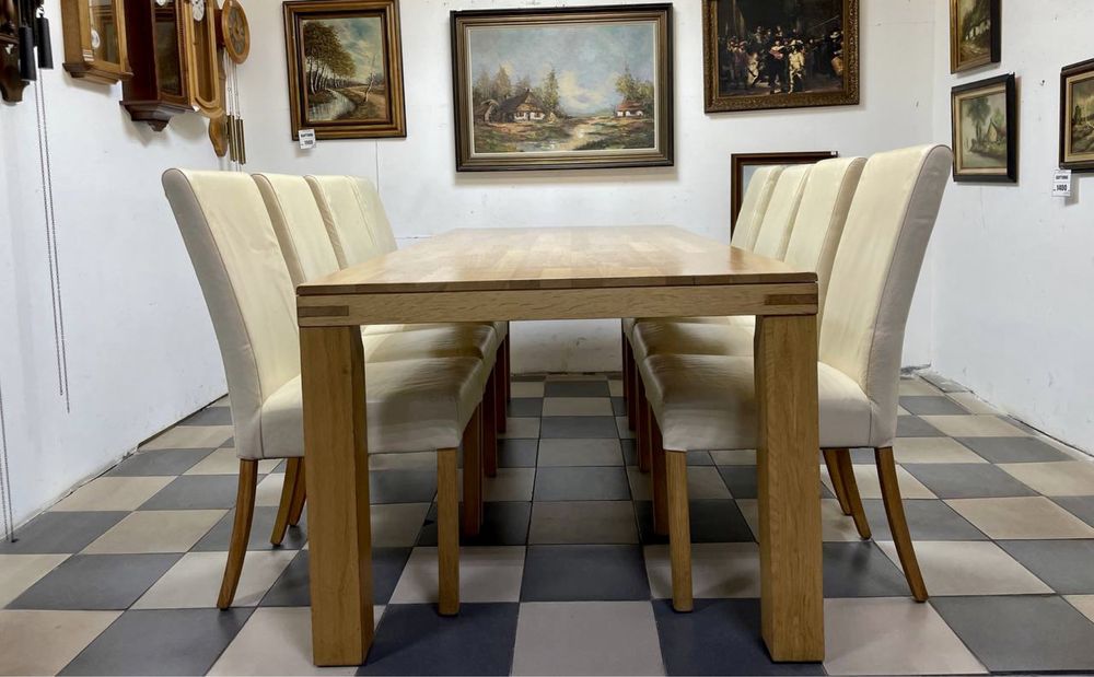 Стіл масивний дерево 2093 дуб стол стулья кожа 2094