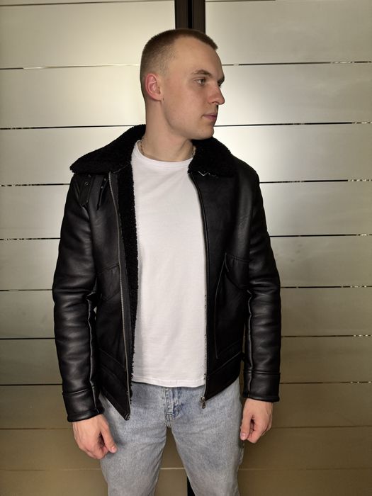 Дуже тепла чорна дублянка Авіатор (Куртка Пілот).