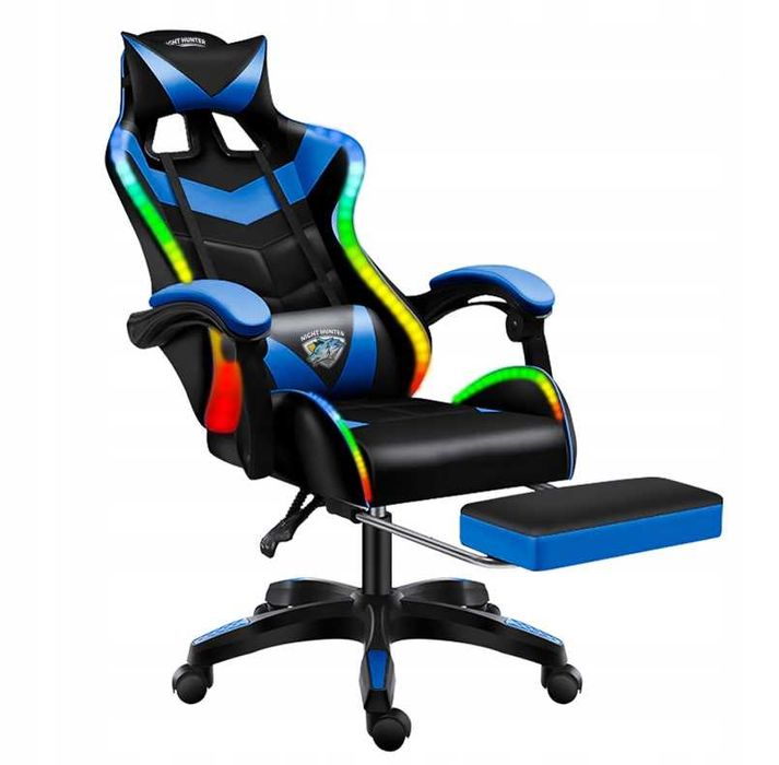 NOWY Fotel LED Z Masażem Pleców Gaming Komputerowy Obrotowy+podnóżek!