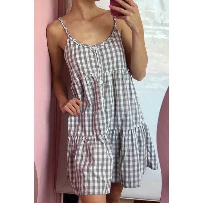 sukienka letnia rozkoszowana ramiączka warkocze w krate vintage Oysho