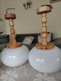 Śliczne dwie lampy sufitowe drewniane PRL