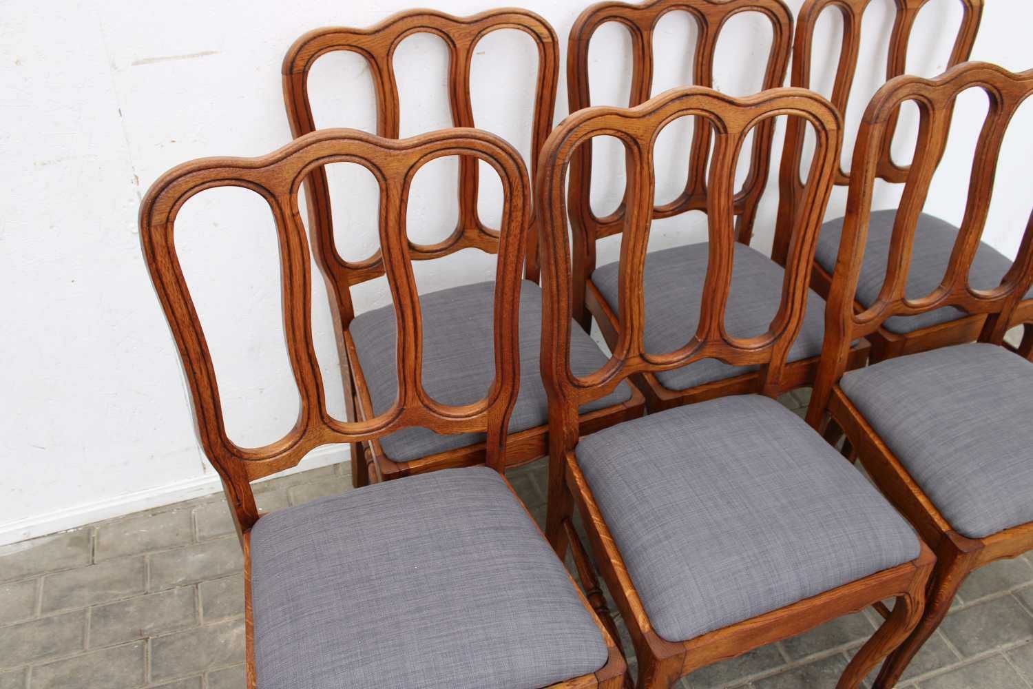 Dębowy komplet 6 krzeseł ludwikowskich Nowa tapicerka 502