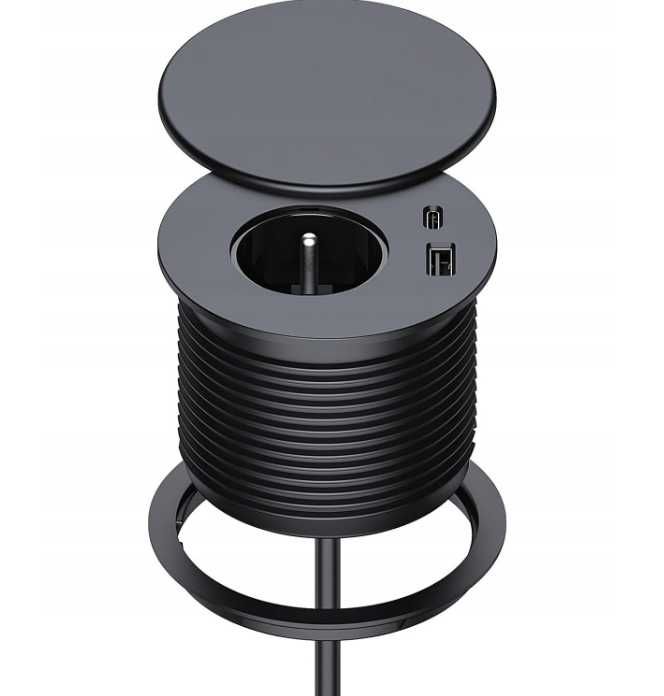 Gniazdo Biurkowe Blatowe Wpuszczane 80mm Pojedyncze Przedłużacz 1,5m