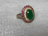 Серебряное кольцо с алпанитом и розовой шпинелью.