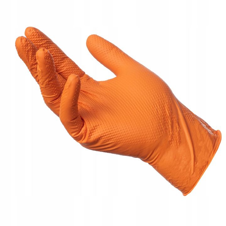 Rękawiczki Pomarańczowe Rękawice Nitrylowe Max Grip Mocne Rozmiar L 10
