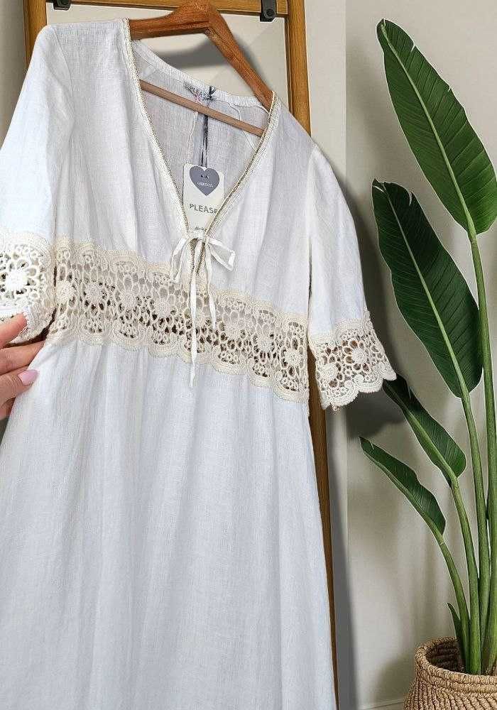 Белое длинное льняное платье Please Fashion Италия, р. S