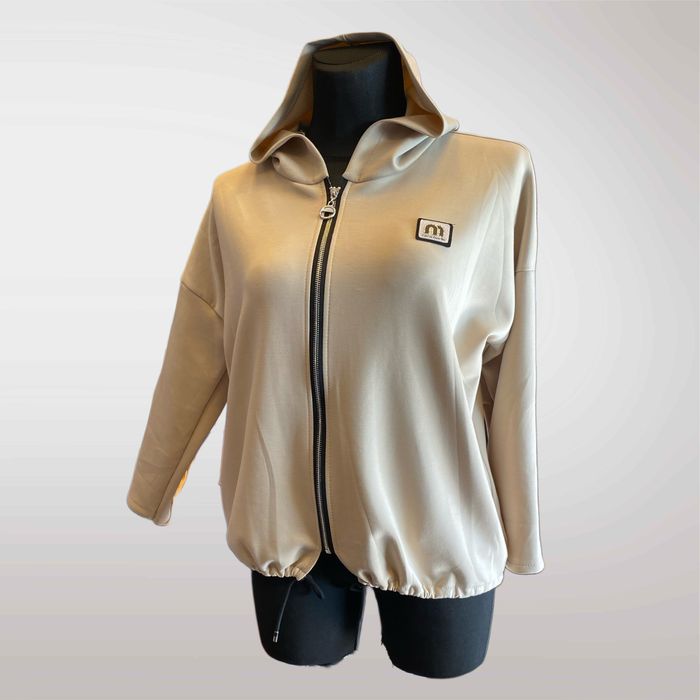 Bluza Damska Z Kapturem Na Suwak Naszywka Beżowy