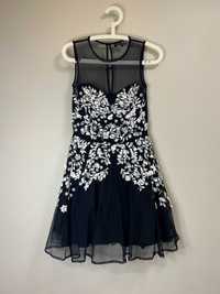 Granatowa sukienka Asos Premium z wyszywanymi cekinami 32/34