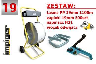 ZESTAW do pakowania BANDOWNICA taśma PP 19mm napinacz H21 wózek spinki