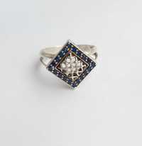 Перстень кольцо Ромб, Сині камні. Срібло 925 проба. Вінтаж