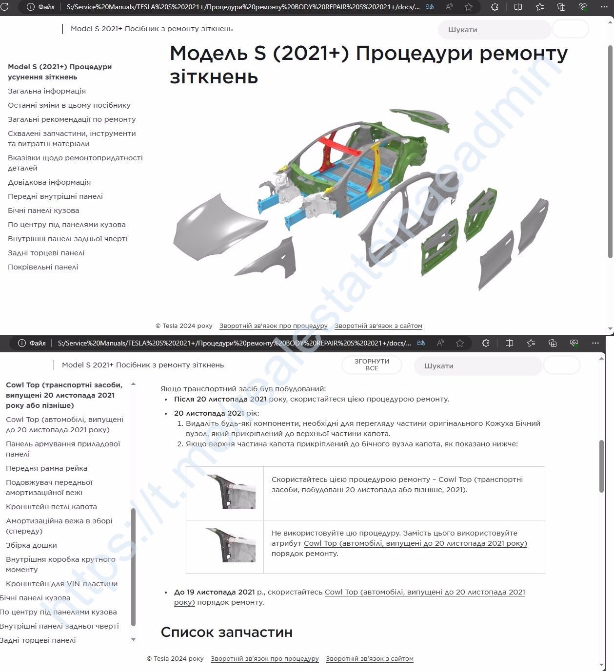 Service Manual Tesla Model S 2021+, Сервіс мануал, інструкція