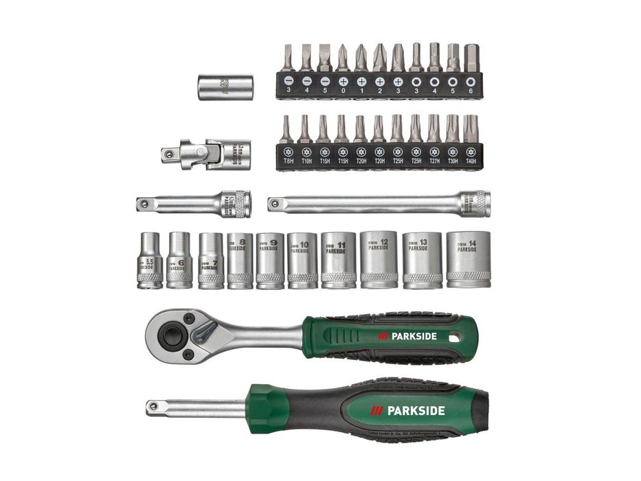 Parkside Socket set. Zestaw kluczy nasadowych.  Mocowanie.
