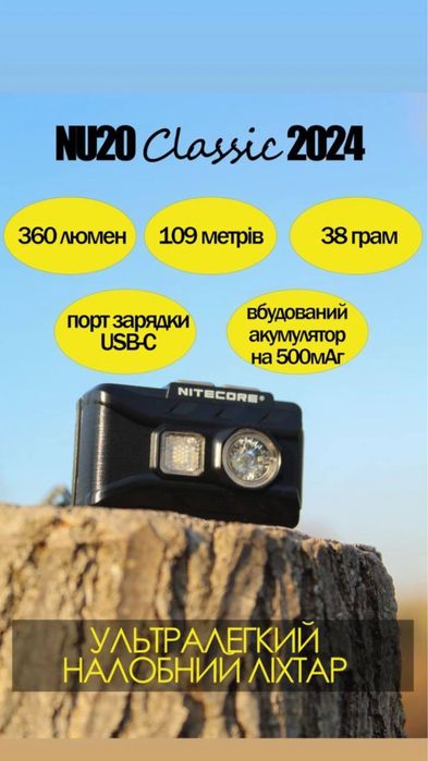 Налобний ліхтар Nitecore NU20 Classic 2024 (USB Type-C) з акумулятором