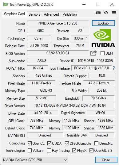 ASUS GeForce GTS 250 512MB