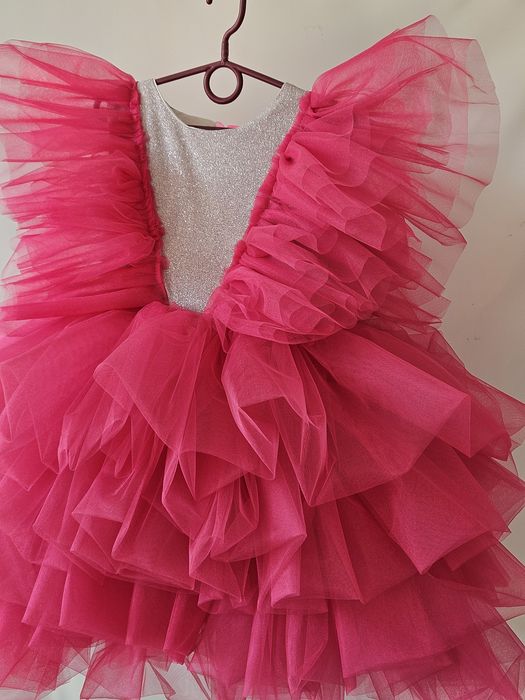 Платье на выпускной в садик на 7 лет розовое малиновый фатин блестящее