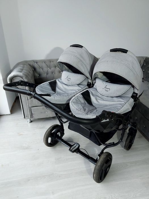 Wozek 3w1 4w1 junama diamond duo blizniaczy bliźniakow siwy szary uniw