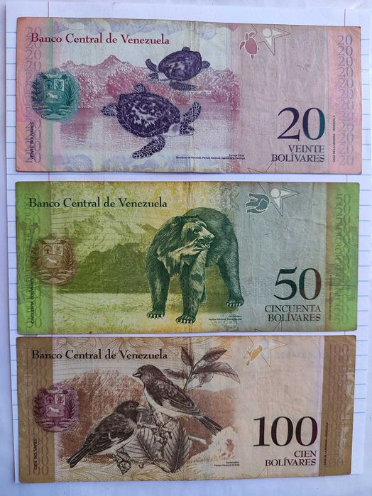 Conjunto de 6 notas da Venezuela (bolívares) - 2, 5, 10, 20, 50 e 100
