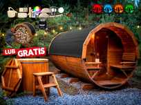 SAUNA Ogrodowa 400 cm + PRZEDSIONEK zew +GRATIS Beczka 500L +Akcesoria