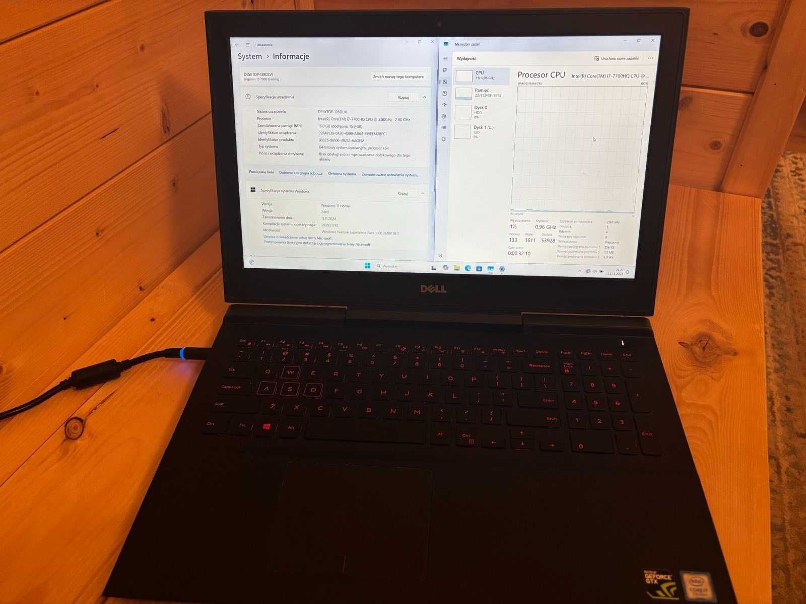 Laptop Dell, i7, 16 GB RAM, GTX1050Ti, Inspiron 7567
