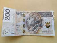 Banknot 200 zł seria AA  rok 2015