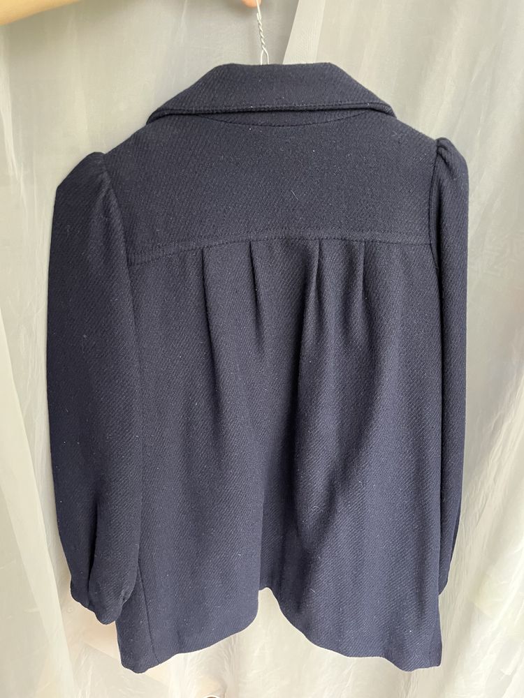 Granatowy płaszczyk wełniany 80% wełna H&M 34 xs, po pralni