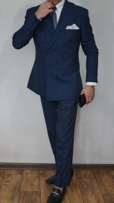 Garnitur Dwurzędowy Isaac Dewhirst Rozmiar 50 Kolor Granat Krata