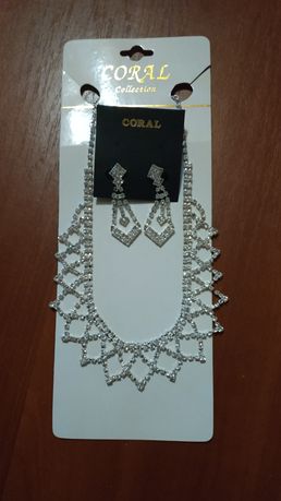 Колье + сережки CORAL Collection, бижутерия на праздник, на свадьбу.