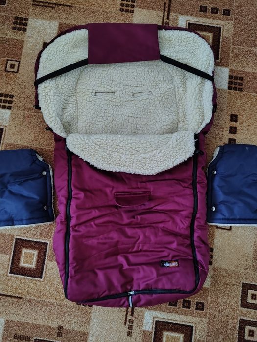 Набір конверт на овчині в коляску, сани. Рукавички на коляску