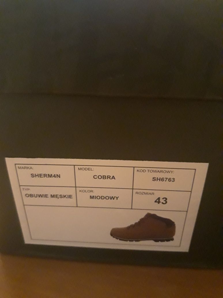 Buty męskie za kostkę marki SHERMAN  Model Cobra,  kol miodowy roz 43