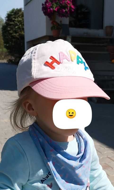 H&M różowa czapka z napisem Happy 1-2 lata