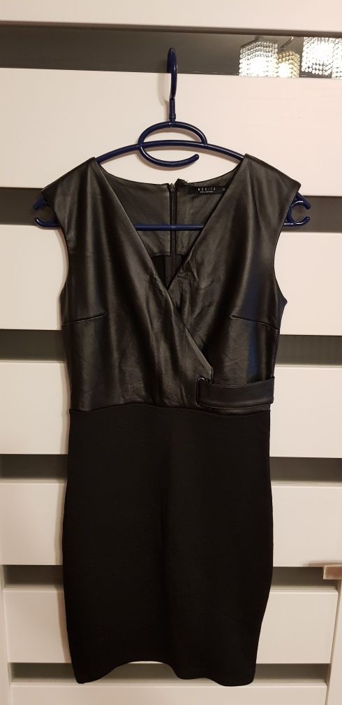Sexy Sukienka mini ekoskóra elegancka dopasowana na imprezę