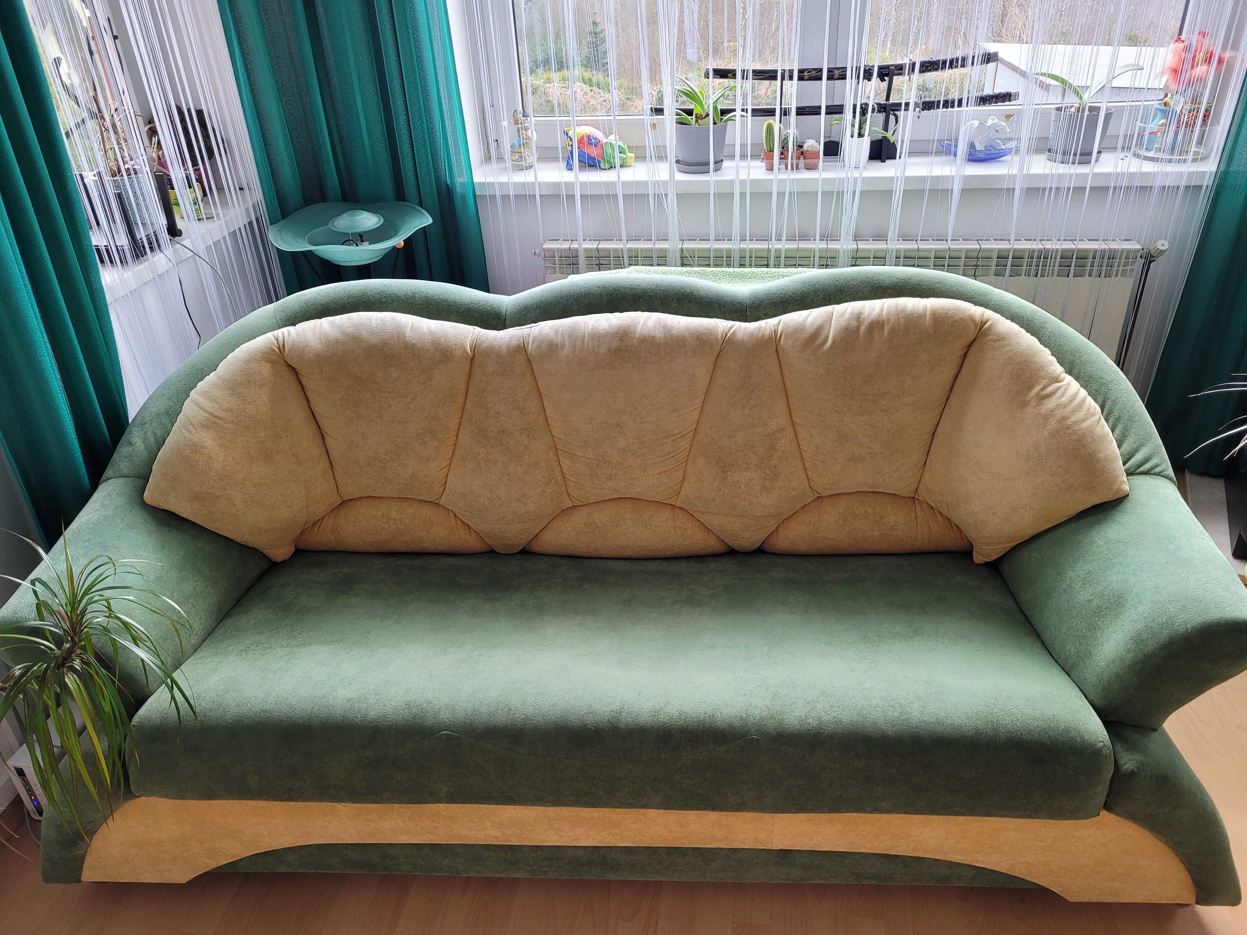 Sofa rozkładana zielono-żółta