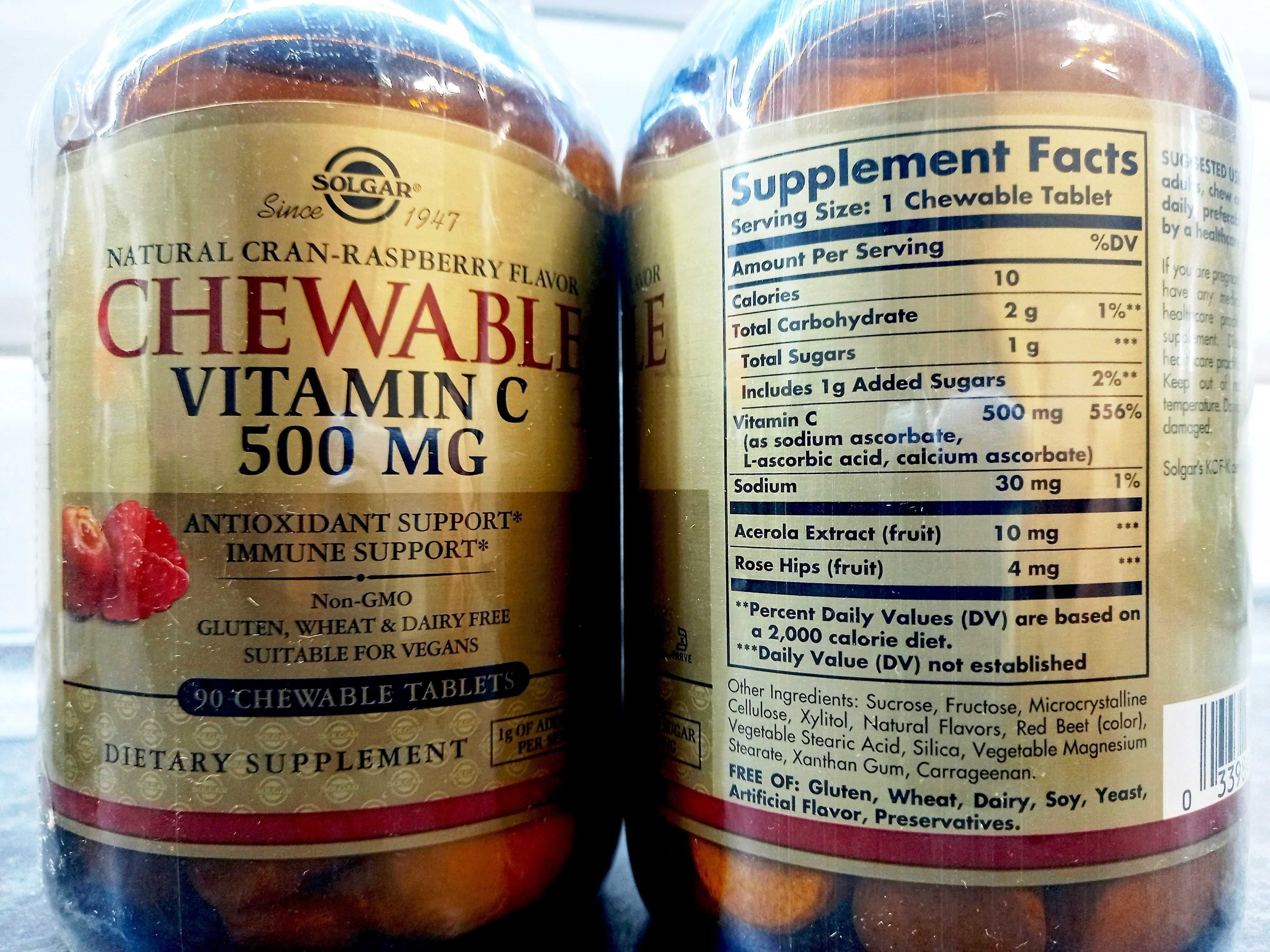 Solgar, Chewable Vitamin C-500 (90 жев.таб.), витамин С, вітамін С