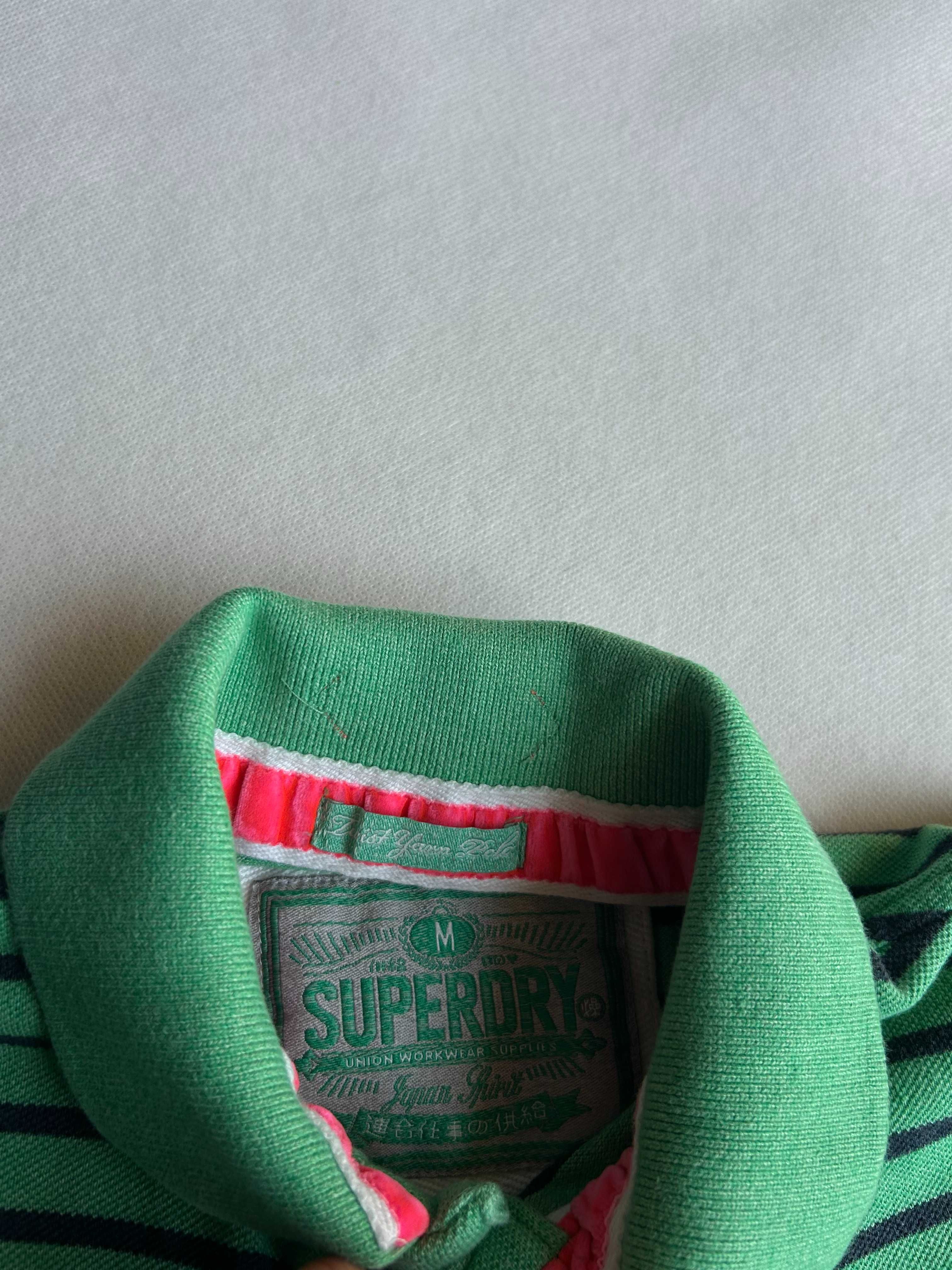 SuperDry _ Zielona koszulka polo w paski rozmiar M