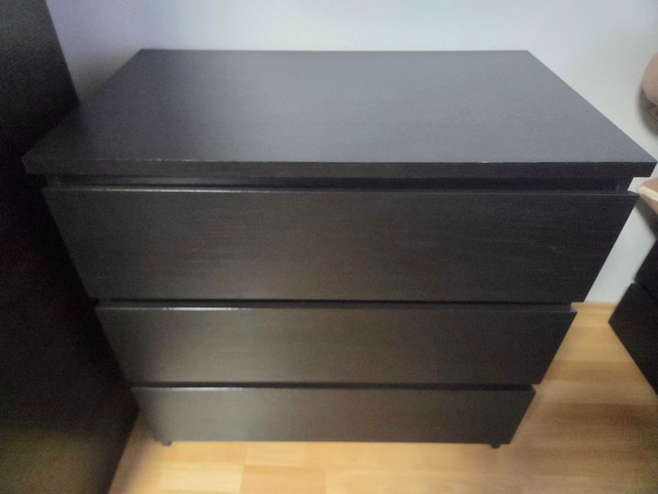 IKEA MALM czarna komoda trzy szuflady