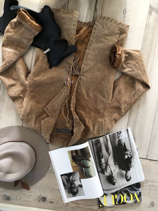 Kurtka skorzana marynarka western z fredzlami skora real leather