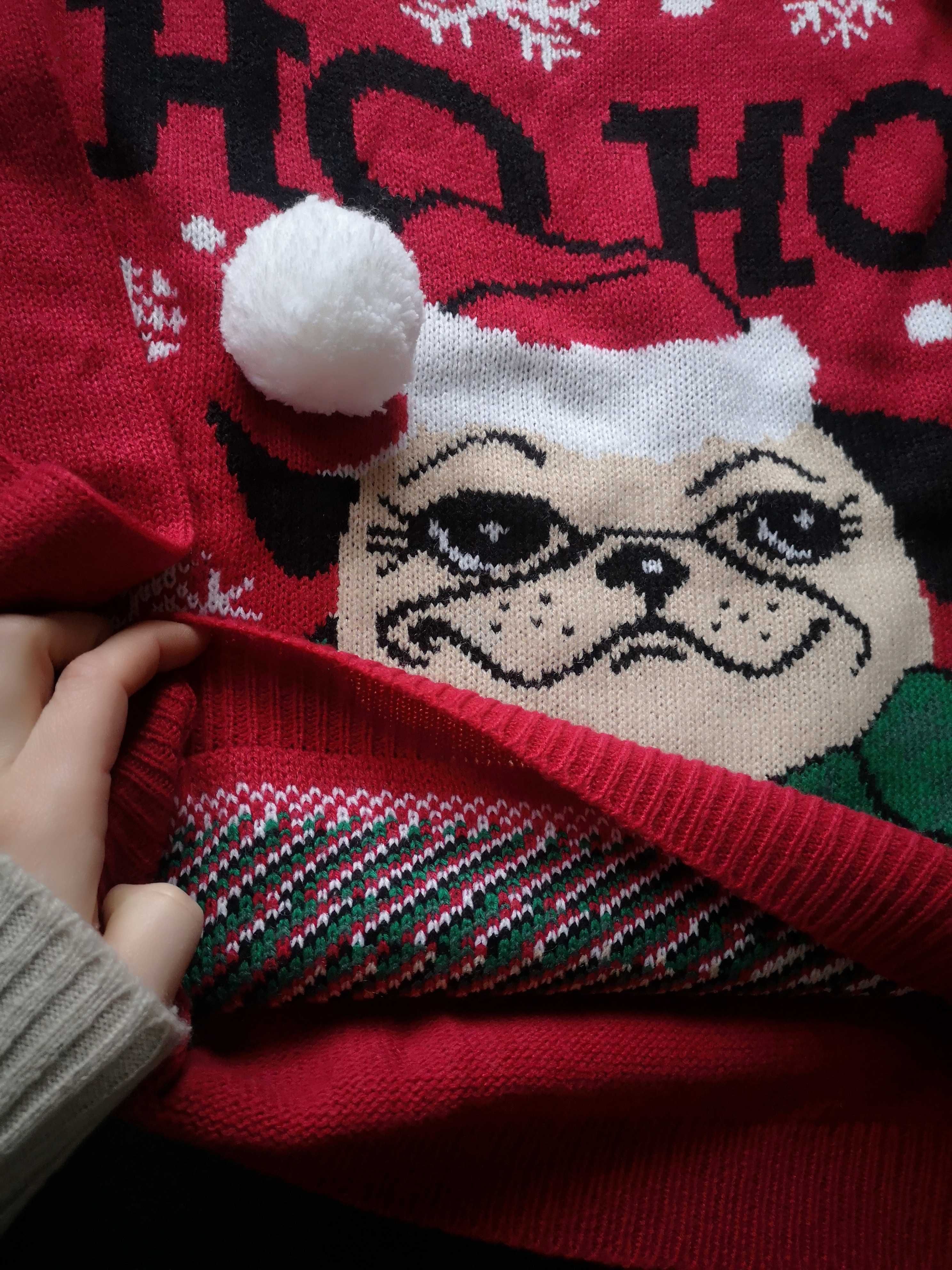 Sweter świąteczny, czerwony z Mikołajem