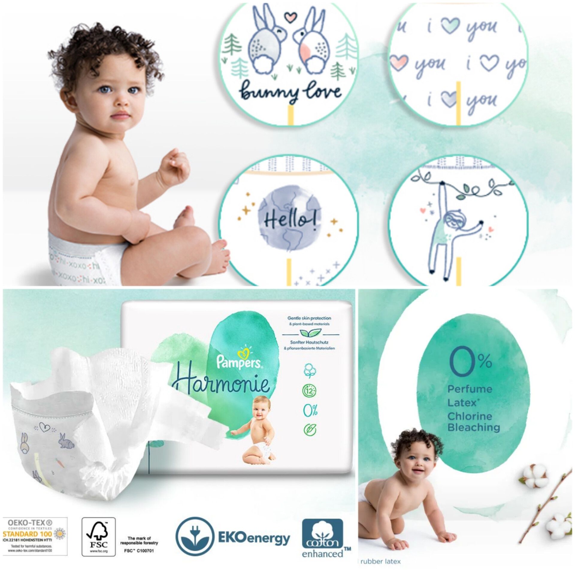 Підгузки Pampers Harmonie 1р.(34шт)памперси 2-5кг, преміум