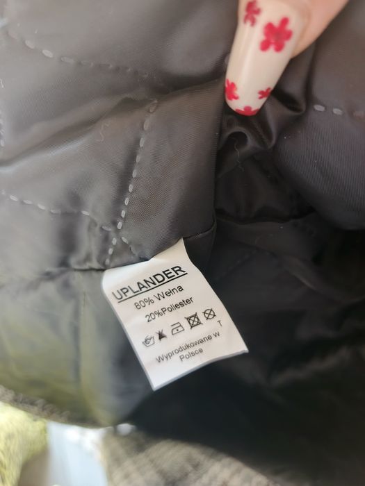 Wełniany płaszcz w kratę, pepitkę | rozmiar M Uplander