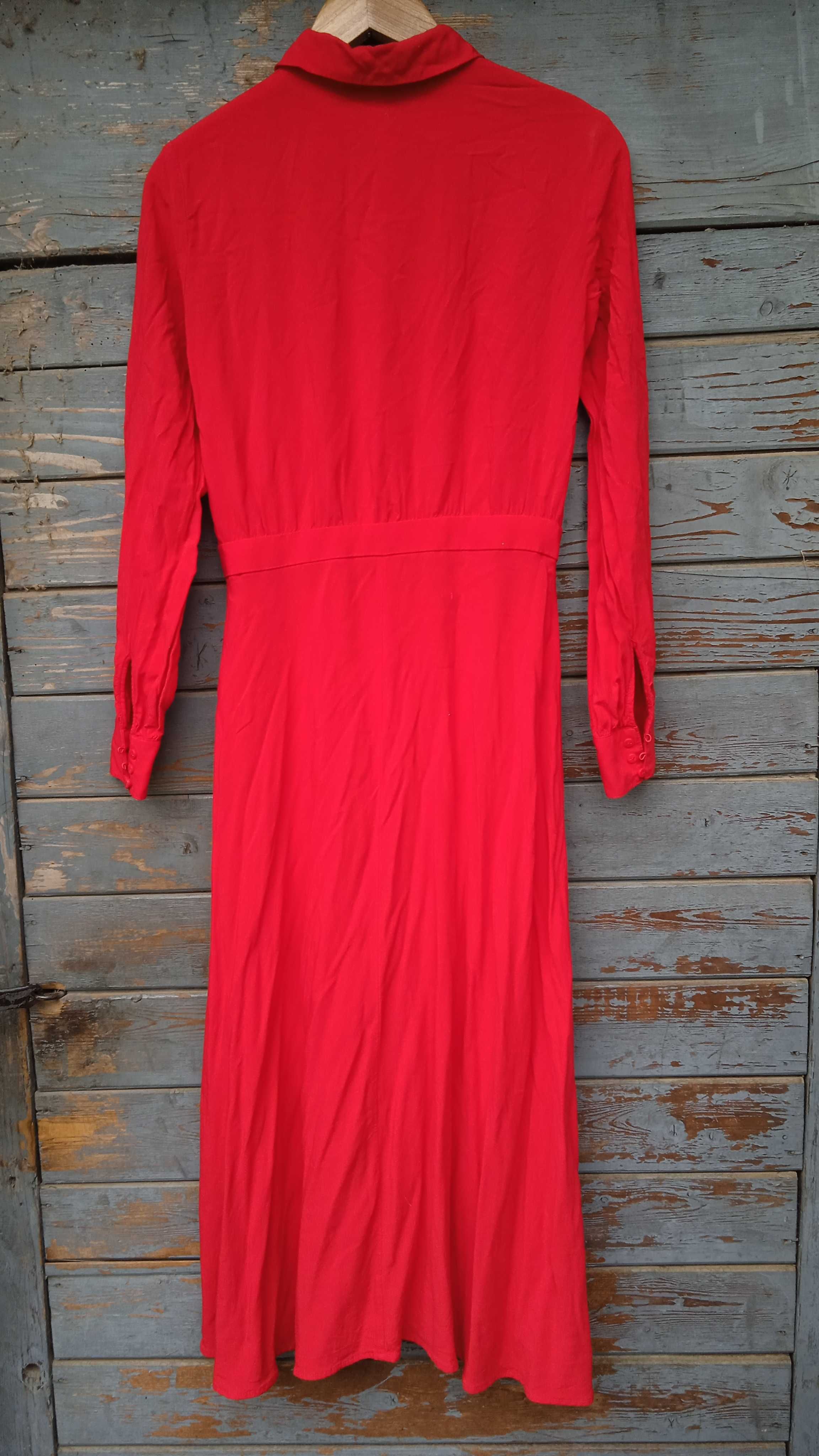 H&M czerwona sukienka koszulowa midi szmizjerka 34 xS zapinana sutanna
