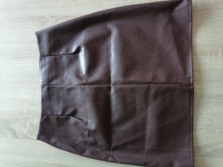 Elegancka skorzana spódnica brąz SM