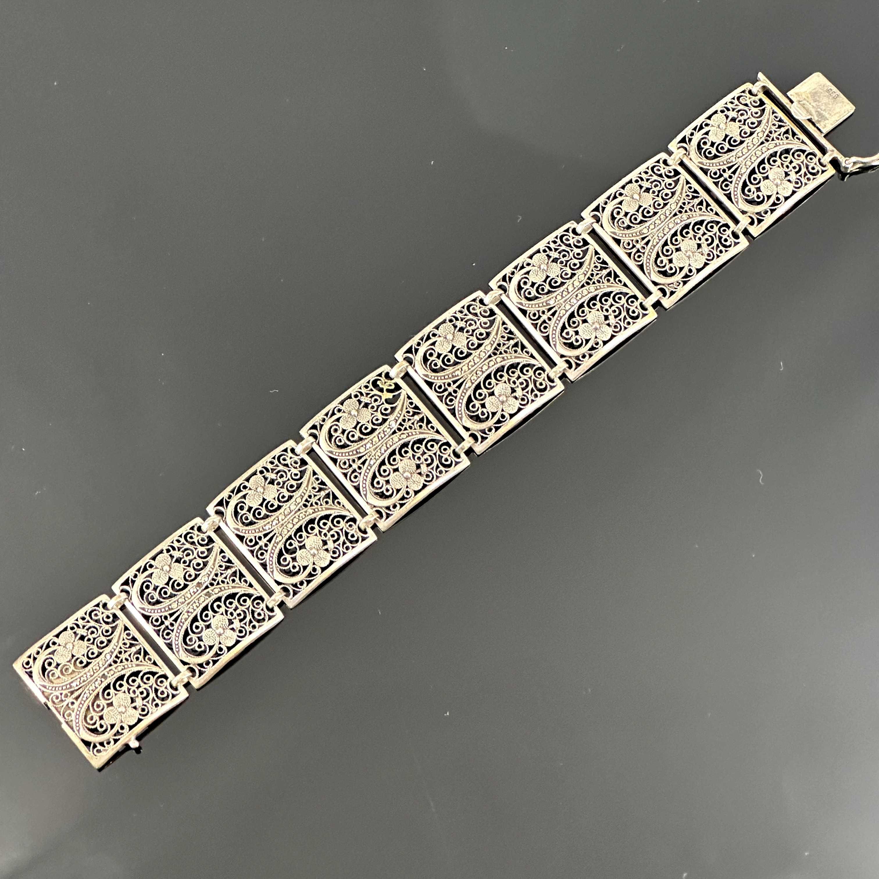 Srebro - Srebrna bransoletka ażurowa z Markazytami - próba srebra 835