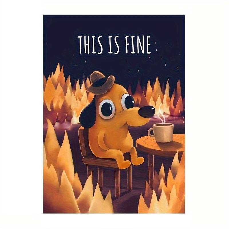 Obraz na Płótnie Pies w płomieniach "This is Fine" 42x30