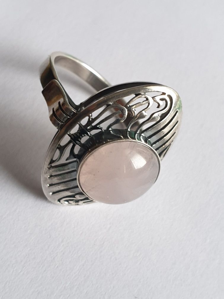 Srebrny pierścionek kwarc różowy srebro rękodzieło srebrna