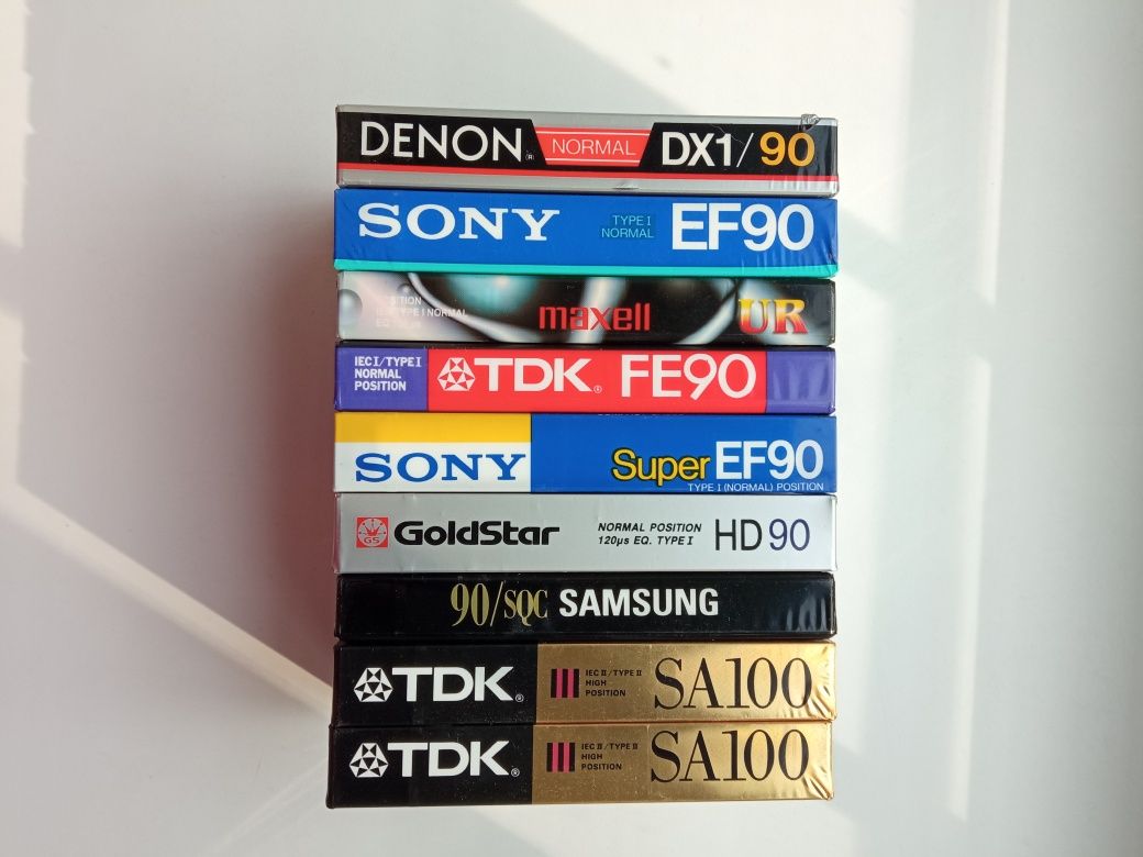 Запечатанные кассеты TDK, Sony, Denon, Maxell, Samsung, Goldstar