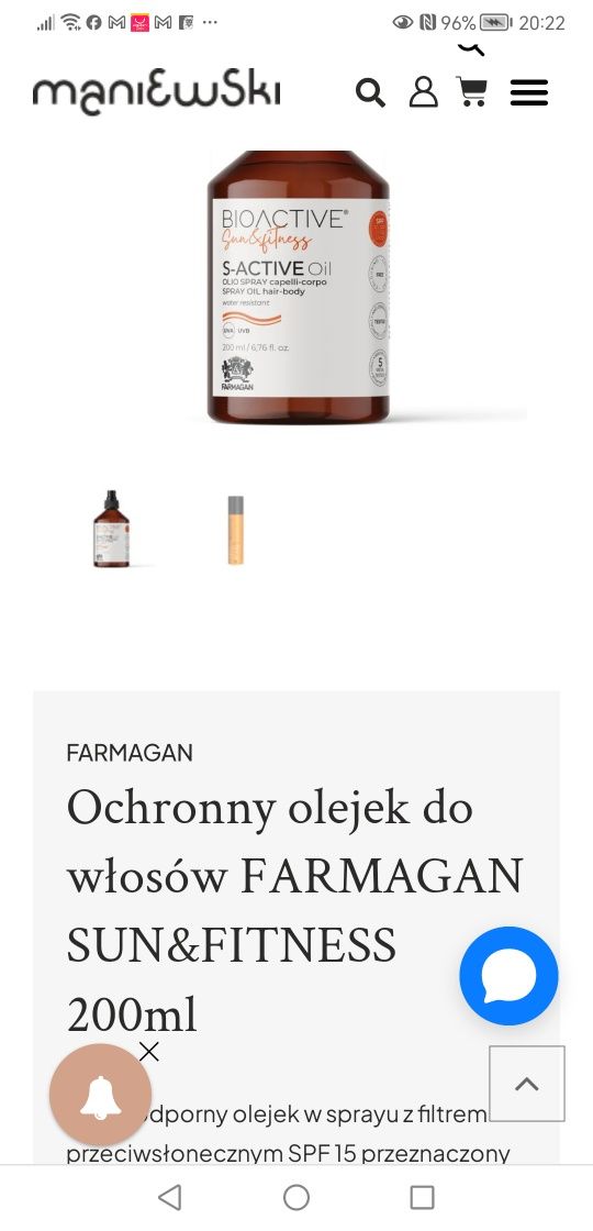 Ochronny olejek do włosów farmagan sun fitness