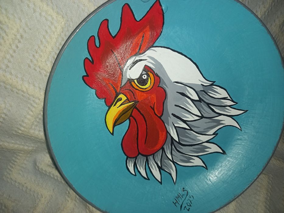 Frigideira reciclada e pintada à mão decorativa