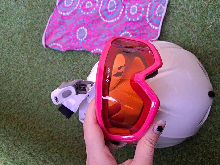 kask narciarski snowboardowy biały barbie gogle zestaw